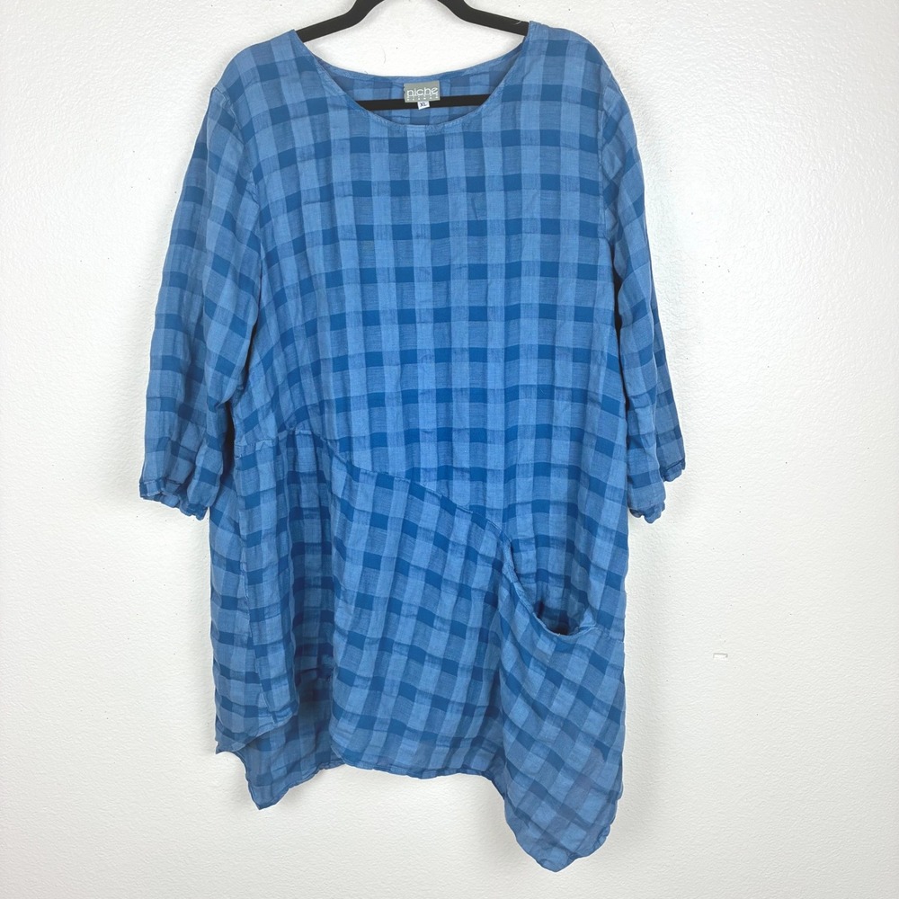 Niche Nilgun Derman Tunic Top Sz XL Linen Asymmetrical Lagenlook Boho Cottage